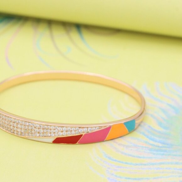Rose Gold Bangle with Colorful Enamel and Sparkling CZ Stones, XPBL0429 - Picture 2 of 9
